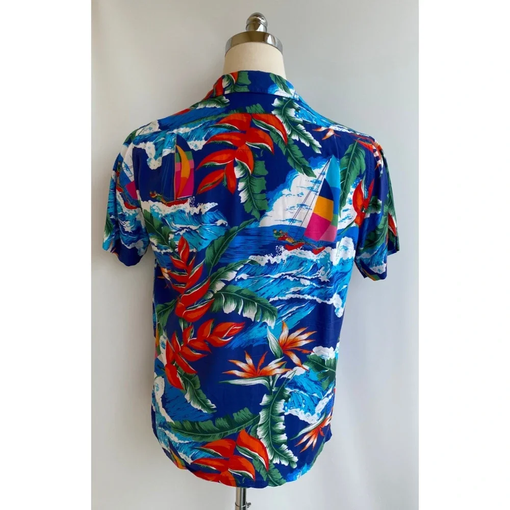 Polo Ralph Lauren Hawaiian Shirt M Tropical Beach Camp Viscose Sailboat Waves